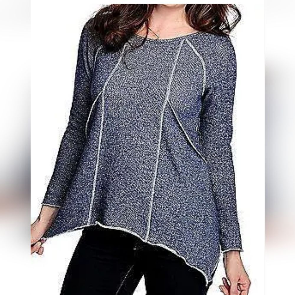 Baku Womens Dark Grey Sweatshirt Shark‎ Bite Asymmetrical Hem Sz Small - Picture 2 of 7